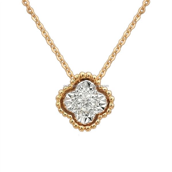 Estilo popular del pedante real del collar del diamante del oro rosa sólido de la forma del trébol