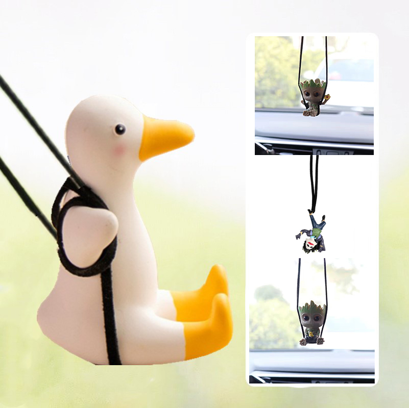 Clown Action & Toy Figures Cute Anime Car Accessorie Gypsum Swing Duck Pendant Auto Rearview Mirror Ornaments Birthday Gift Auto Decoraction