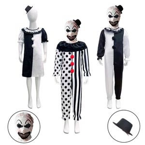 Clown Cosplay film Terrifier Clown Cosplay robe Costume enfant combinaison chapeau tenues Halloween fête Costumes masque accessoire pour Kidcosplay