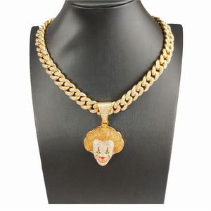 Clown glacé chaînes pendentif pour hommes hip hop bling chaînes bijoux hommes diamant tennis bracelet avec 2 couleurs 207l