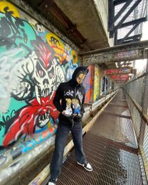 Clown Print Sweatshirt voor mannen en vrouwen losse hoodies Lange Slees American Retro Hip Hop Full Zip Gothic Clothing Y2K 240429