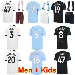 Club 23/24 Voetbal 9 Erling Haaland Jerseys Set 17 Kevin De Bruyne 31 Ederson Moraes 19 Julian Alvarez 47 Phil Foden 6 Nathan Aké Bernardo Silva Voetbalshirt ManCheng