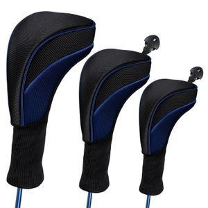 Clubhoofden 3PCSSet Golf Club Hoofddeksel Lange nek Kopkappen voor Driver Fairway Hybrid Hybrid Fabric Golf Wood Cover 3 kleuren Number Tag 230428