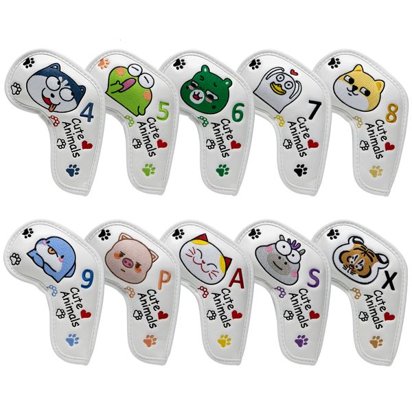 Club Heads Cute Animal Design Golf Iron Head Covers Iron Headovers con color blanco y cuello largo 4-9 ASPX 10pcs 230505