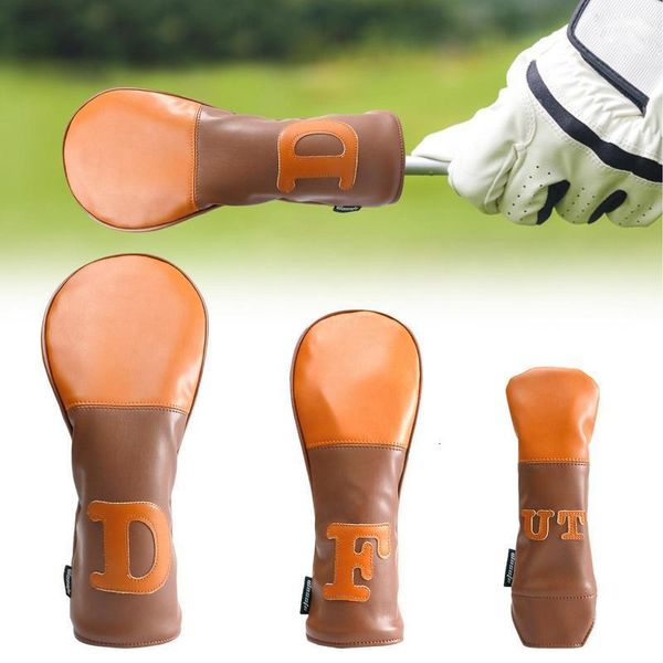 Club Heads Golf Covers Marrón PU Cuero Hybrid Wood Head Cover Protector Driver Fairway Woods Rescue Headcover 230526