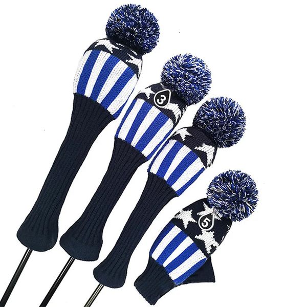 Têtes de club PLUSKER USA Flag Golf HeadCover pour pilote Fairway et bois hybrides avec chaussette Pom à col long tricoté Proector 3 pièces ensemble 231010