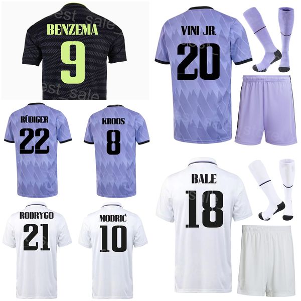 Club Hommes Enfants 11 Ensemble de maillots de football ASENSIO 10 MODRIC 20 VINICIUS JR 9 BENZEMA 18 TCHOUAMENI 21 RODRYGO 4 ALABA 14 Kits de maillots de football CASEMIRO 22-23 Nom personnalisé HuangMa