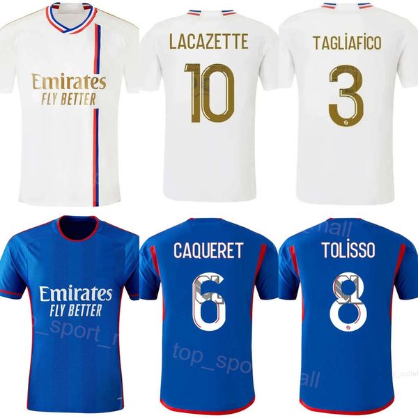 2023-24 Lyons Soccer Jerseys FC 3 TAGLIAFICO 8 TOLISSO 6 CAQUERET 18 CHERKI 2 DIOMANDE 22 MATA 24 LEPENANT 7 BALDE 47 JEFFINHO Maillots de football Kits Bleu Blanc