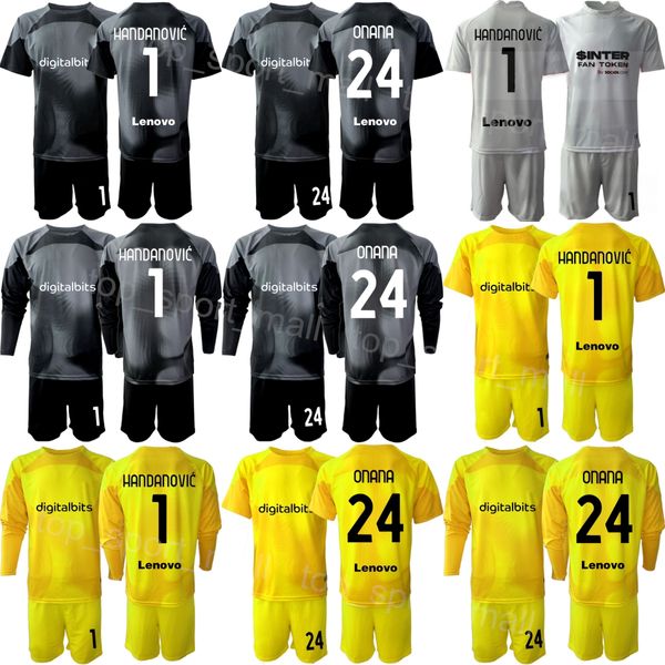 Equipo del club 22-23 Inter GK Milán Fútbol 12 Niños Julio Cesar Jersey Conjunto Portero Portero de manga larga 1 Walter Zenga 24 ONANA Yann Sommer Samir Handanovic Camiseta de fútbol