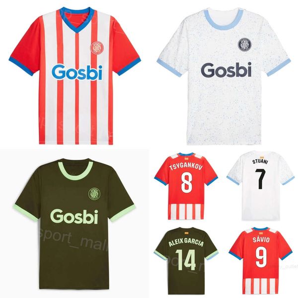 Equipo del club 23 24 Girona Soccer 9 Artem Dovbyk Jerseys 14 Aleix García 21 Yangel Herrera 5 David López 20 Yan Couto 7 Cristhian Stuani Kits de camiseta de fútbol Verde Rojo Blanco