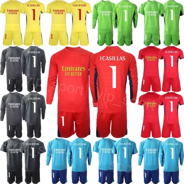 Équipe du Club Hommes Jeunes Gardien de Football Thibaut Courtois Maillots Ensemble 23-24 Manches Longues Iker Casillas Keylor Navas Kepa Arrizabalaga Lunin Kits de Maillot de Football HuangMa