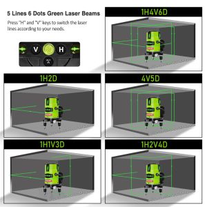 Clubiona Green 5 Lijn 6 punten Horizontale en verticale laserlijnen afzonderlijk en buitenmodus - ontvanger Auto Line Laser Leve