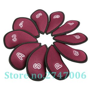 Clubs 10pcs / Set Wine Red Meshy Neopree Golf Iron Club Head Covers 3,4,5,6,7,8,9, P, S, A Fit Right Hand Irons