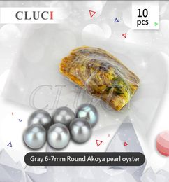 CLUCI 10PCS VACUOMPACKED 67 mm Round Akoya Pearls in Oyster Silver Colors Saltwater Pearl Oysters WP087SB T2005074539327