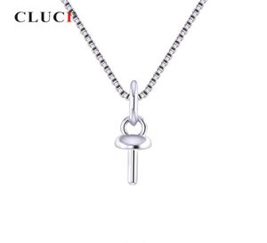CLUCI 10PCS Small Silver 925 Ronde Pearl Pendant Montage voor vrouwen Sterling Silver Simple Charms Pendant Sieraden SP402SB C02271701731