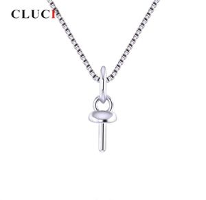 CLUCI 10PCS Small Silver 925 Ronde Pearl Pendant Montage voor vrouwen Sterling Silver Simple Charms Pendant Sieraden SP402SB C022726034244