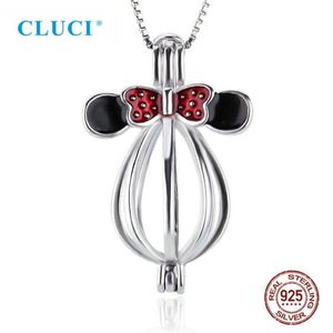 CLUCI 925 Leuke Muis Vormige Bedels voor Vrouwen Ketting 925 Sterling Zilveren Parel Kooi Hanger Medaillon SC049SB285s