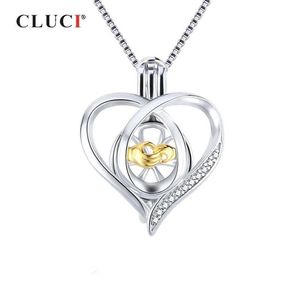 Medallón CLUCI 925 para mujer, collar, fabricación de joyas, colgante de jaula de perlas de circón con corazón de plata esterlina 925 SC362SB350N