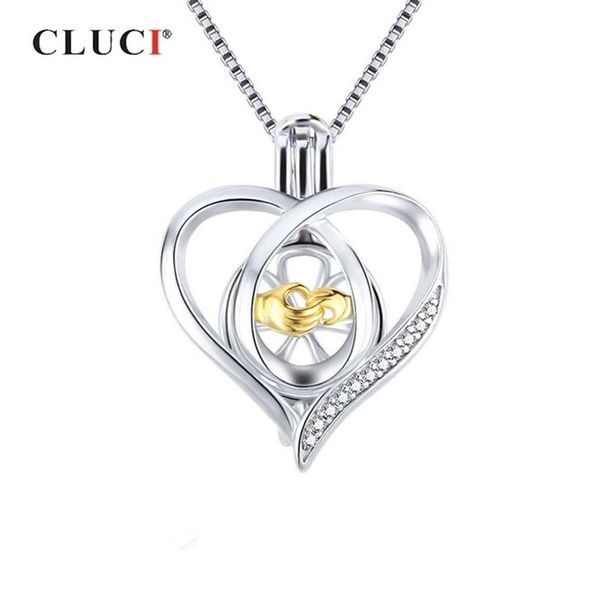 Medallón CLUCI 925 para mujer, collar, fabricación de joyas, colgante de jaula de perlas de circón con corazón de plata esterlina 925 SC362SB280R