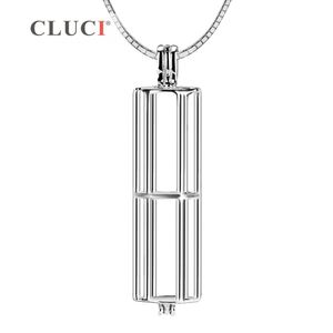 CLUCI Cylindre Charms Montage en argent sterling 925 Tube Colliers de Perles cage pendentif pour contenir des perles, bijoux de minimalisme pour OL S18101607