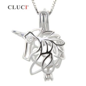 CLUCI mode 925 sterling zilveren Eenhoorn kooi hanger voor vrouwen maken parels ketting sieraden 3pcs S18101607254R