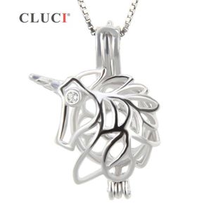 CLUCI mode 925 sterling zilveren Eenhoorn kooi hanger voor vrouwen maken parels ketting sieraden 3pcs S181016072587