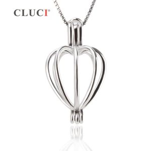 CLUCI Colgante de jaula de corazón Colgante de perlas de plata de ley 925 3 piezas, Accesorios de soporte de cuentas para mujeres Joyería de plata auténtica S18101607