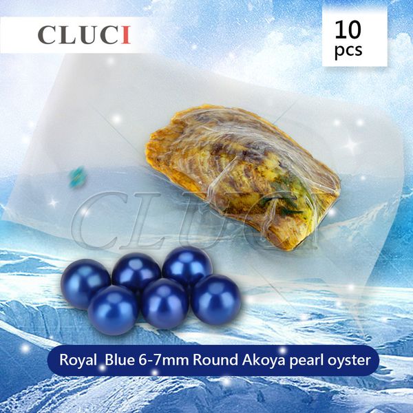 CLUCI Royal Blue 10PCS Perla de agua salada natural real en ostra, perlas teñidas de 6-7 mm y regalo de encanto de envasado al vacío para mujeres T200507