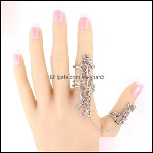 Cluster Gothic Punk Rock Rhinestone Cross Knuckle Joint Armor Long FL Verstelbare vingerringen Gift voor vrouwen Girl Fashion Jewelry Drop Deliv