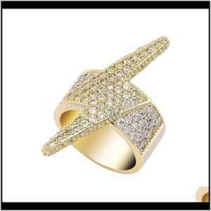 Bijoux en cluster clignotant Lightn Style Hip Hop plaqué complet Iced Out Bling Ring Micro Pave Cubic Zircon Stones Rounds Rings Men Gift Drop Deve