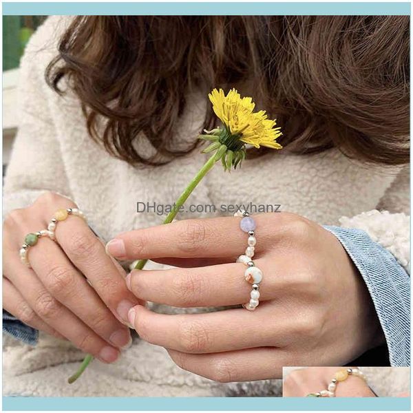 Joyería de racimo 1 unids perlas de agua dulce anillos para mujeres joyería bohemia hecha a mano elástico ajustable piedra natural anillo de boda fiesta Dro