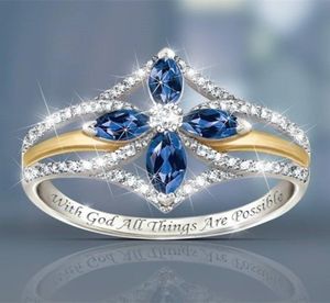 Cluster Koreaanse Mode Saffier Vier Blad Bloem Paard Oog Diamanten Ring Lady Bridecluster Twee Kleur MTEC8970803