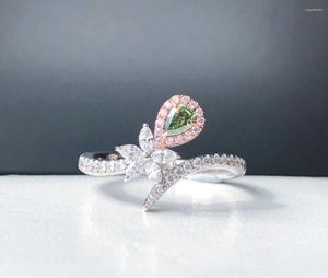Bagues de cluster 0.152ct Diamants verts Solide 18K Or Femme Diamant Engagement de mariage pour les femmes Cadeaux fins