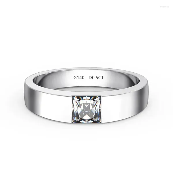 Anneaux de cluster 0.5CT Princess Cut Moissanite Diamond Bague 14K Or Blanc Fine Mariage Anniversaire Bijoux