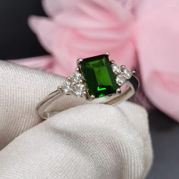 Bagues de cluster 0.8ct 5mm 7mm véritable bague diopside 925 argent chrome 18 carats plaqué or bijoux de pierres précieuses