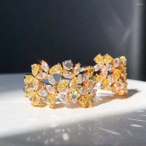 Clusterringen 0.901CT gele diamanten goud bruiloft verloving vrouwelijk voor vrouwen fijne ring