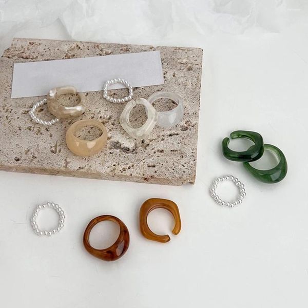 Bagues de cluster 1/3pcs / set bague acrylique ensemble système de couleur claire résine perlée élastique mariée fiançailles femmes doigt bijoux 2024 été