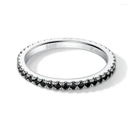 Cluster Anneaux de 1,4 mm Black Moissanite Ring S925 Band de mariage en argent sterling pour femmes 18K White Gold plaquée Diamond Bijoux