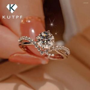 Clusterringen 1 6,5 mm Moissanite Diamond Bridal met GRA 925 Sterling Silver Promise Engagement Ring Wedding Band voor vrouwen KUTPF