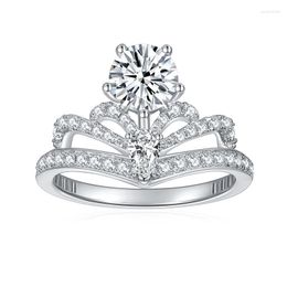Cluster Ringen 1.8 Ct Alle Moissanite Engagement Crown Ring 925 Sterling Zilver Voor Vrouwen Verjaardag Bruiloft