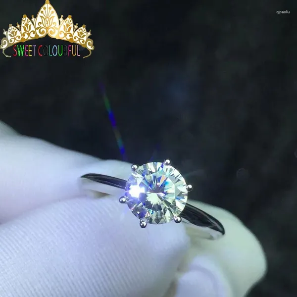 Anillos de racimo 1 ct boda moissanite anillo de diamante genuino 18k 750 oro blanco