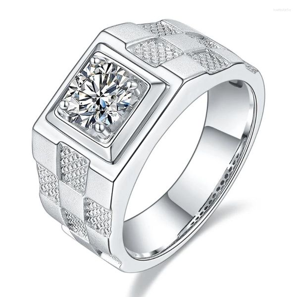 Anillos de racimo 1 D Grado de color Moissanite S925 Plata Platino plateado Anillo de hombre Joyería de boda para hombres