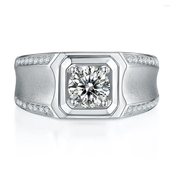 Anillos de racimo 1 D-color oro blanco Moissanite diamante piedra 925 plata esterlina para hombres anillo de bodas joyería de alta calidad