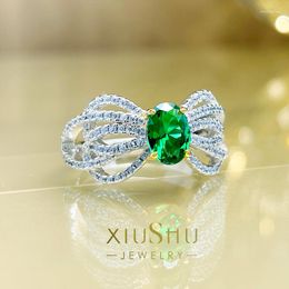 Cluster Rings 1 Minority Design Emerald Ring Tourmaline Egg Shaped Sterling Silver Female Color Treasure Light Luxury Exquisite Ins Fash