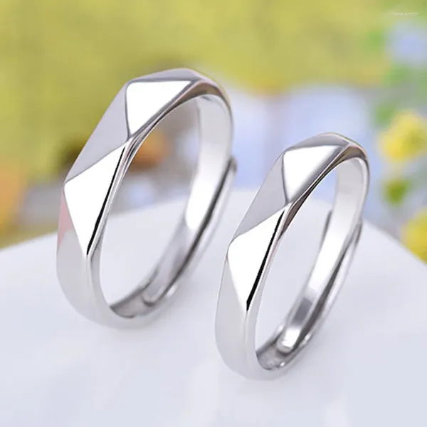 Anillos de racimo 1 par de 4 mm de ancho Rombo Superposición Apertura Anillo de pareja Ajustable Chapado en cobre Platino Compromiso Joyería de dedo