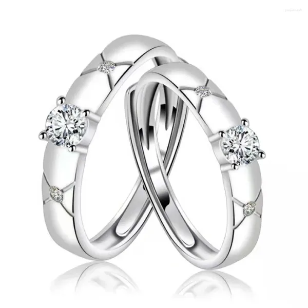 Anillos de racimo 1 par de cobre plateado plata x patrón cristal pareja anillo de compromiso hombres mujeres conjunto amante joyería de dedo al por mayor