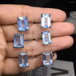 Anéis de Cluster 1 Pc Fengbaowu Natural Aquamarine Retângulo Anel 925 Sterling Silver Cristal Reiki Cura Pedra Moda Jóias Presente
