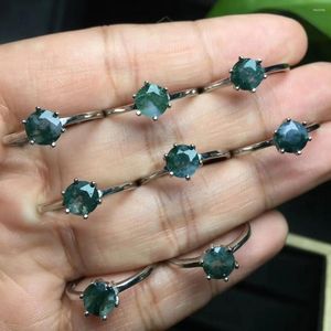 Cluster anneaux 1 pc Fengbaowu Natural Moss Agate Ring 925 STERLING Silver reizable Reiki Healing Stone Fashion Bijoux pour les femmes