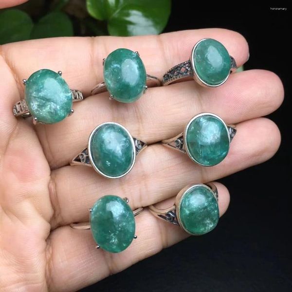 BAGNES CLUSTER 1 PC Fengbaowu Stone Natural Green Green Emerald Lepidolite OVAL CABOCHON RING 925 Gift de bijoux de mode en argent sterling pour les femmes