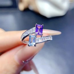 Anillos de racimo 1 PC Fengbaowu Natural Topaz Amethyst Ring Shape Shape Stone 925 Sterling Silver Crystal Healing Fashion Jewellry